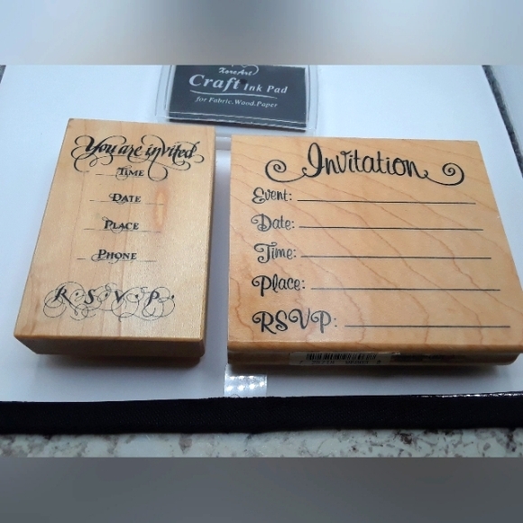 Lot of 2 You're Invited  RSVP Rubber Stamp Set + Ink Pad - Picture 2 of 7